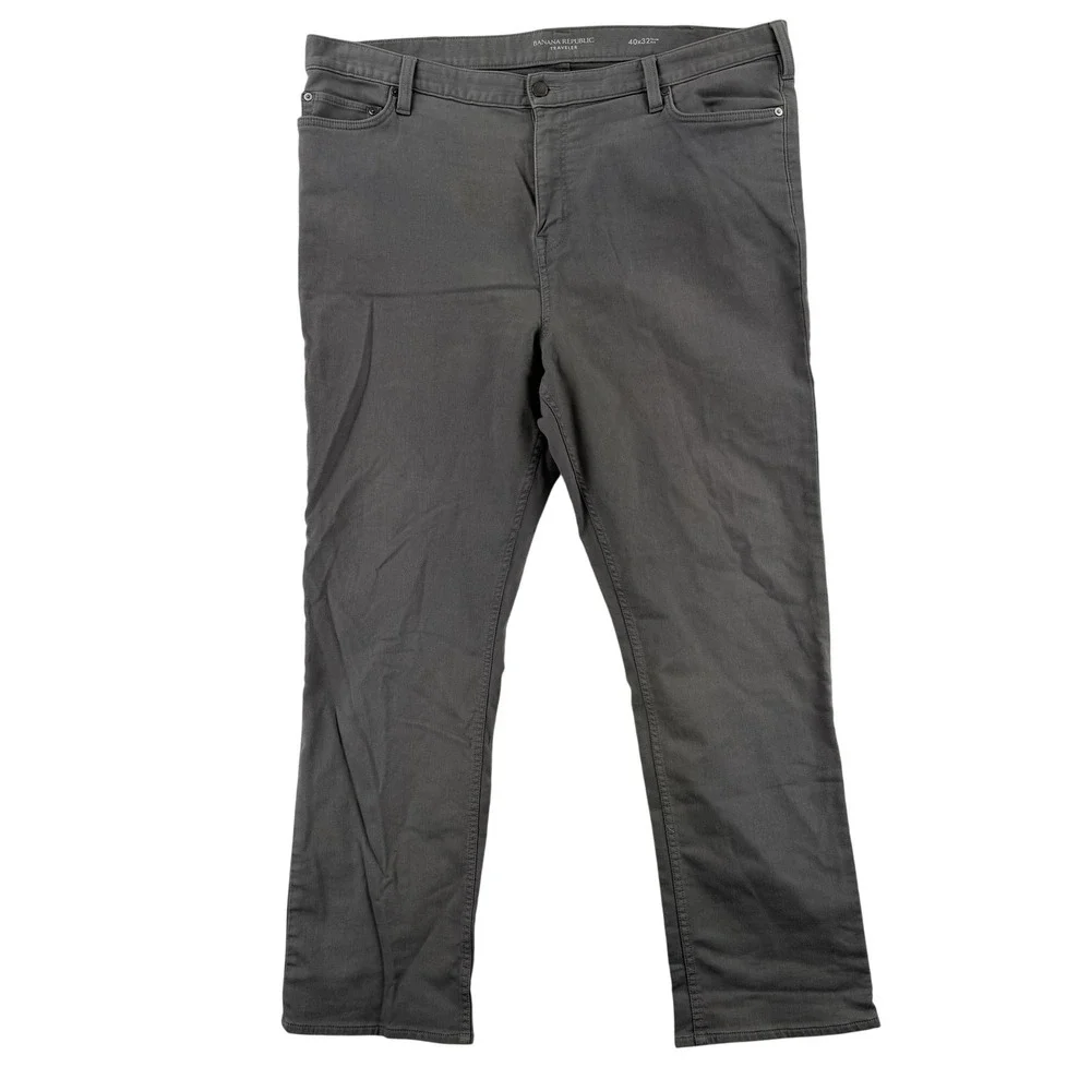 Banana Republic Traveler Pants Mens‎ 40x32 Gray Slim Fit Stretch Chino 5 Pocket